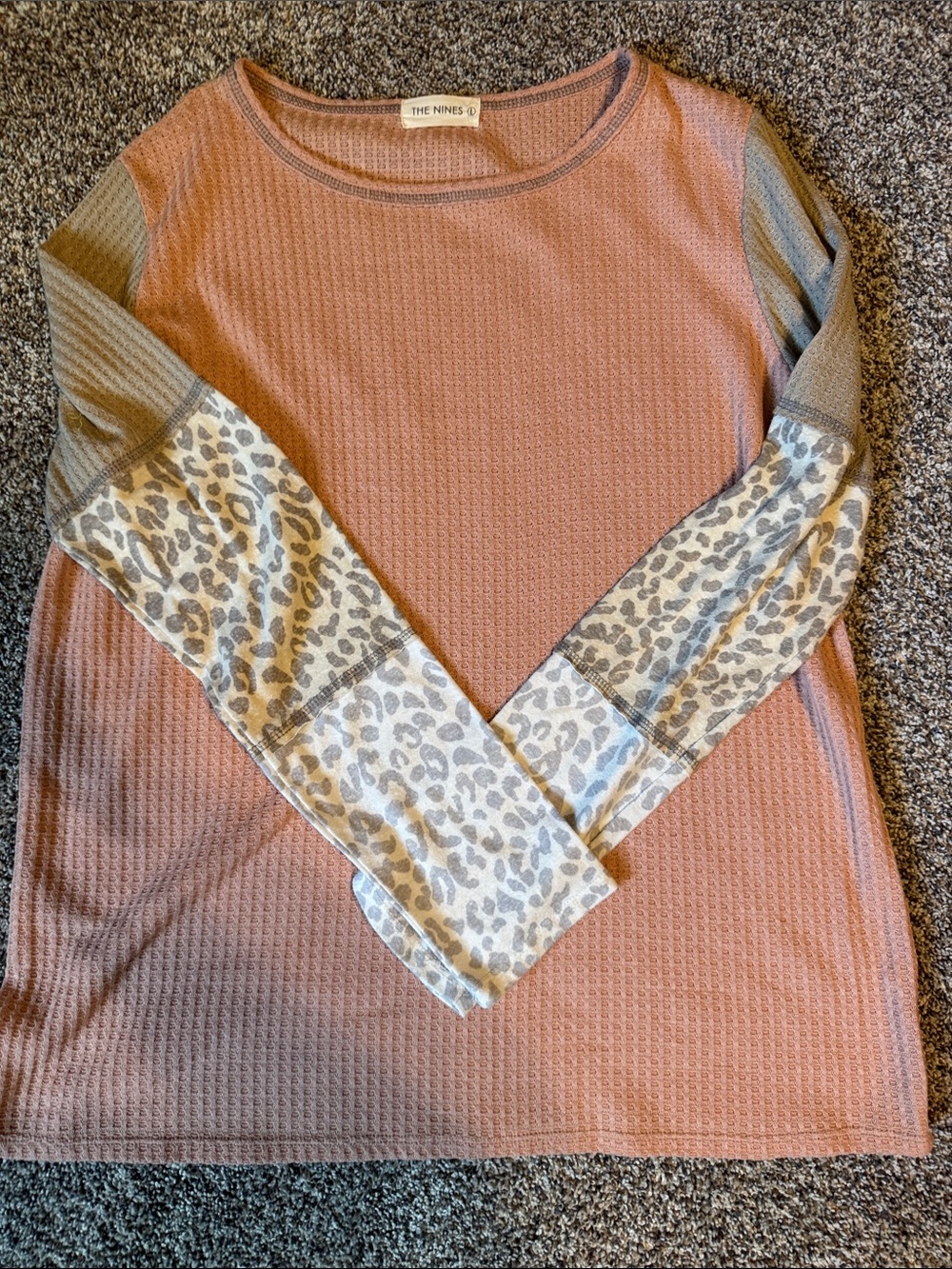 The Nines Dusty Rose Waffle Knit Colorblock Pullover